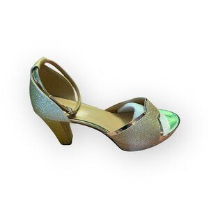 New Women's Gold Glitter Block Heel Sandal Sz 10